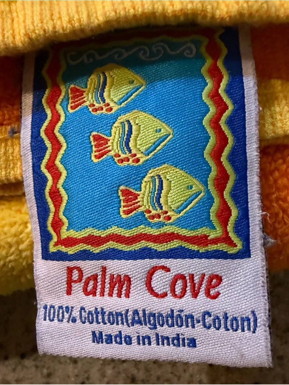 Vtg Franco Palm Cove Beach Towel Yellow Orange Reversible Retro Neon Sun 80s 90s